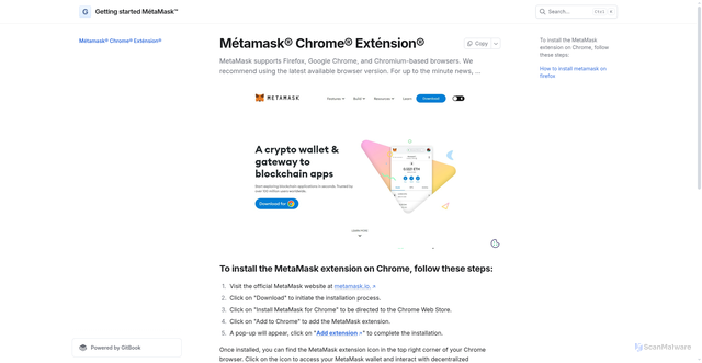 Security scan screenshot of https://help-metamskorghelp.gitbook.io/us/