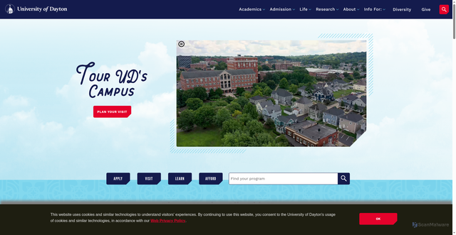 Security scan screenshot of https://udayton.edu