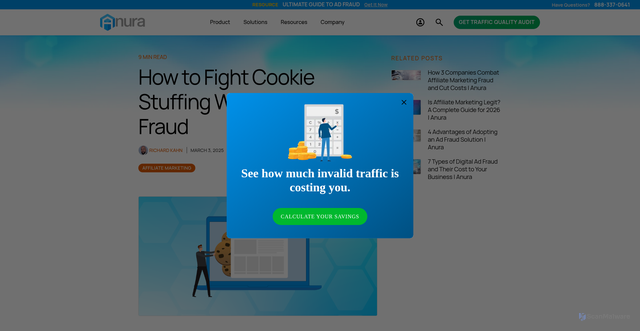 Security scan screenshot of https://www.anura.io/blog/how-to-fight-cookie-stuffing-within-affiliate-fraud