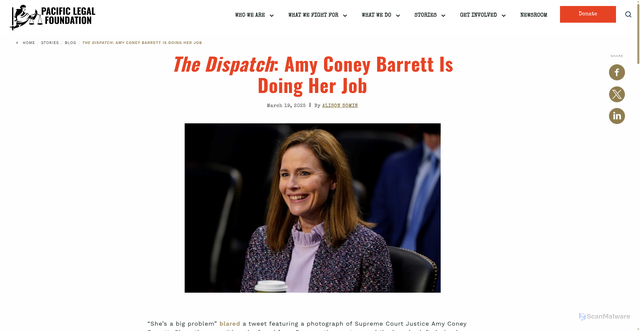 Security scan screenshot of https://pacificlegal.org/the-dispatch-amy-coney-barrett-is-doing-her-job/