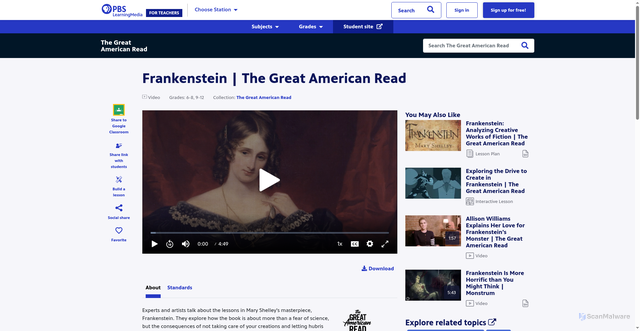 Security scan screenshot of https://www.pbslearningmedia.org/resource/frankenstein-tgar/frankenstein-tgar/