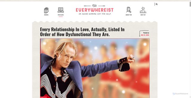 Security scan screenshot of https://www.everywhereist.com/2018/12/every-relationship-in-love-actually-listed-in-order-of-how-dysfunctional-they-are/