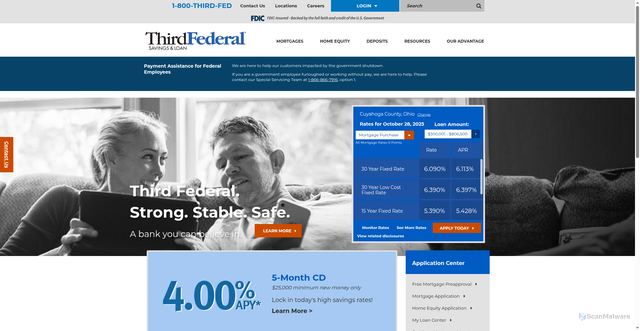Security scan screenshot of https://www.thirdfederal.com/