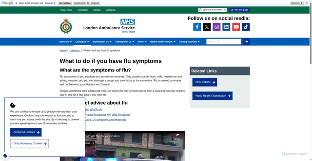 Security scan screenshot of https://www.londonambulance.nhs.uk/calling-us/what-to-do-if-you-have-flu-symptoms/