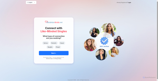 Security scan screenshot of https://www.ukrainianbride.net/qa/register08.php?aid=2714&oid=CP288148&qpid_offer_id=UBR_803563TKKEK&qpid_clickid=3057471f713b4b5f8a77f1cc1a03dba2&qpid_subid=63&source_tag=4