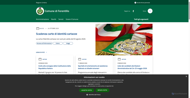 Security scan screenshot of https://www.comune.ferentillo.tr.it