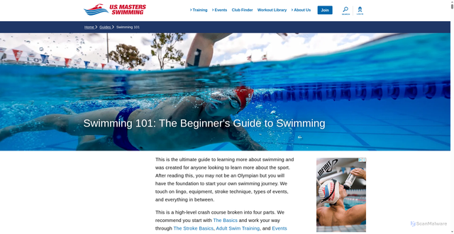 Security scan screenshot of https://www.usms.org/fitness-and-training/guides/swimming-101