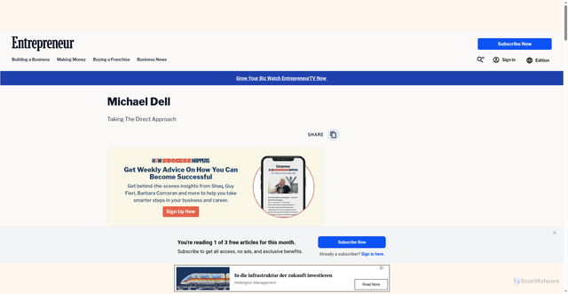Security scan screenshot of https://www.entrepreneur.com/growing-a-business/michael-dell/197566