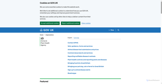 Security scan screenshot of https://www.gov.uk/government/organisations/animal-and-plant-health-agency