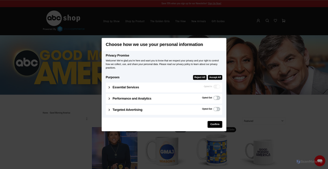 Security scan screenshot of https://shopabctv.com/collections/good-morning-america?srsltid=AfmBOoo_kII_EAGQQU7s0Icqyg-AAbVizc70toNICmgl0ikbfVOoMCLt