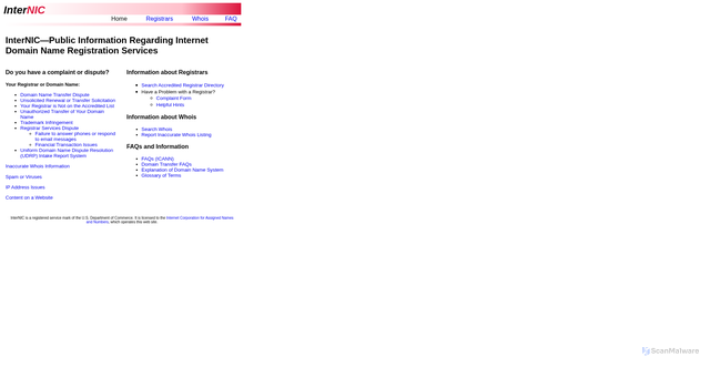 Security scan screenshot of https://internic.net