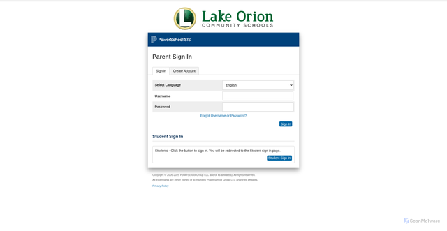 Security scan screenshot of https://lakeorion.powerschool.com