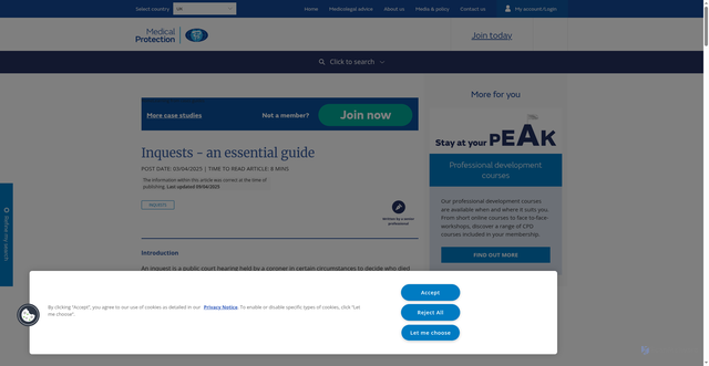 Security scan screenshot of https://www.medicalprotection.org/uk/learning-from-cases-guides/inquests-an-essential-guide