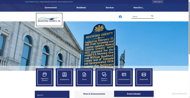Security scan screenshot of https://www.bradfordcountypa.gov/