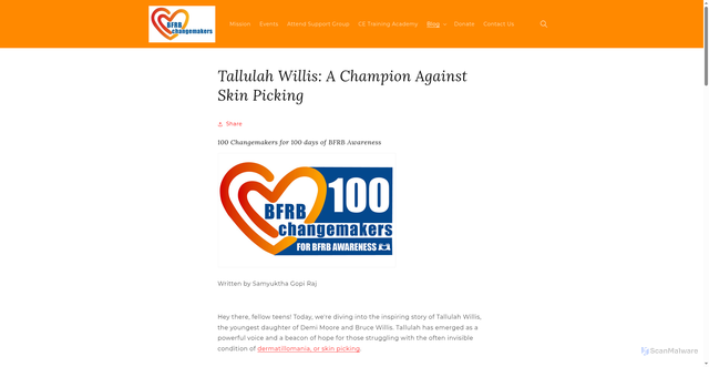 Security scan screenshot of https://bfrbchangemakers.org/blogs/community-stories/tallulah-willis-a-champion-against-skin-picking