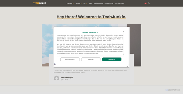 Security scan screenshot of https://www.techjunkie.com