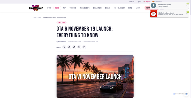 Security scan screenshot of https://www.gtavispot.com/news/gta-6-november-release/