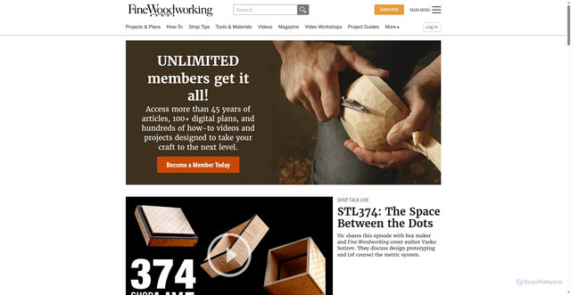 Security scan screenshot of https://finewoodworking.com