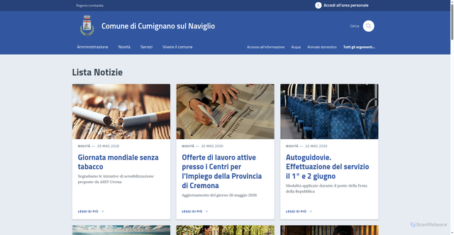 Security scan screenshot of https://www.comune.cumignano.cr.it