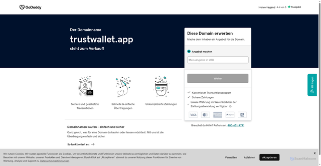Security scan screenshot of https://trustwallet.app/contact