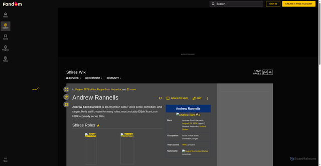 Security scan screenshot of https://shires.fandom.com/wiki/Andrew_Rannells