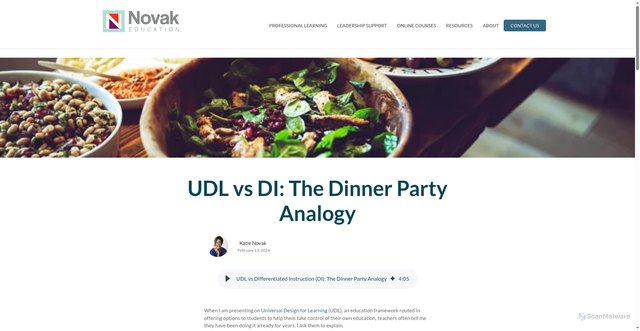 Security scan screenshot of https://www.novakeducation.com/blog/udl-vs-di-dinner-party-analogy