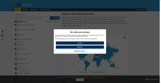 Security scan screenshot of https://dnschecker.org