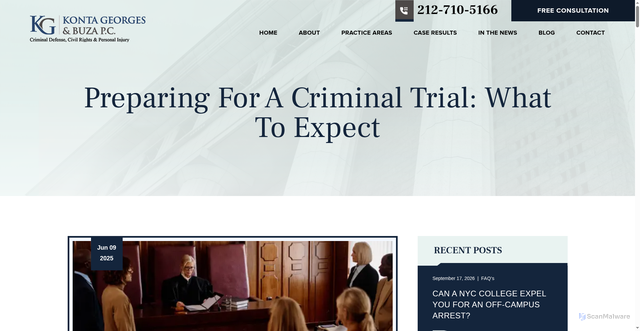Security scan screenshot of https://kontageorges.com/preparing-for-a-criminal-trial-what-to-expect/
