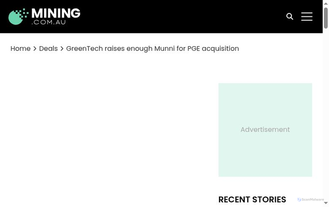 Security scan screenshot of https://mining.com.au/greentech-raises-enough-munni-for-pge-acquisition/