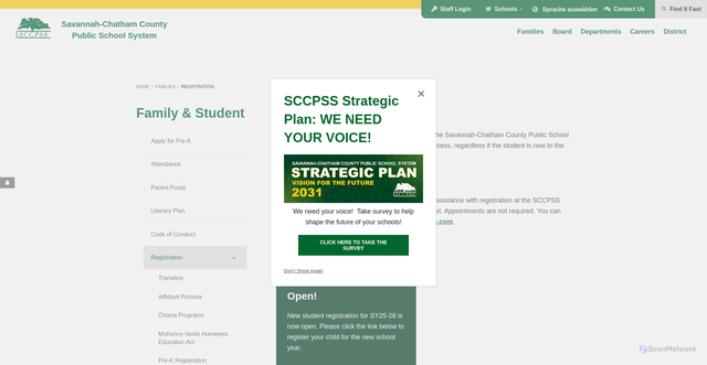 Security scan screenshot of https://www.sccpss.com/families/registration