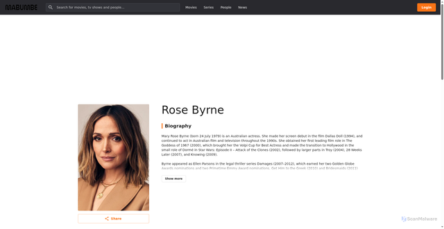 Security scan screenshot of https://mabumbe.com/movies/people/71100/rose-byrne