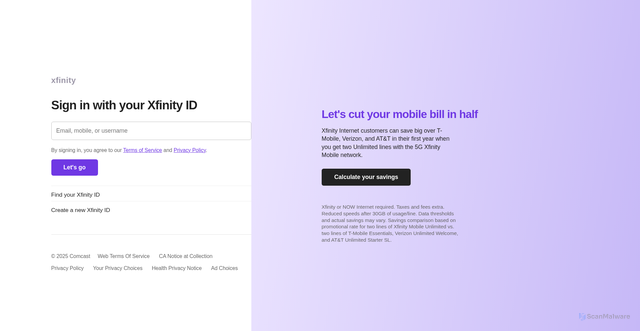 Security scan screenshot of http://comcast-seven.vercel.app/