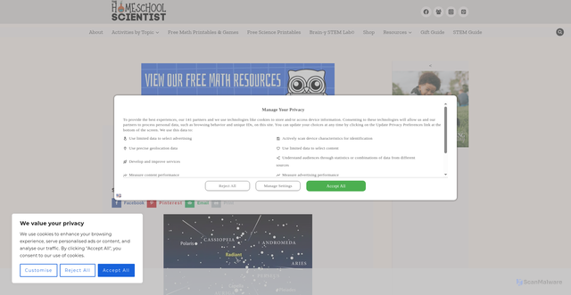 Security scan screenshot of https://thehomeschoolscientist.com/perseids-meteor-shower/