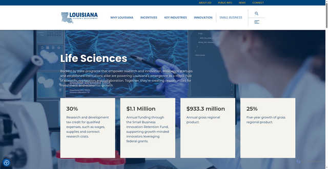 Security scan screenshot of https://www.opportunitylouisiana.gov/key-industry/life-sciences