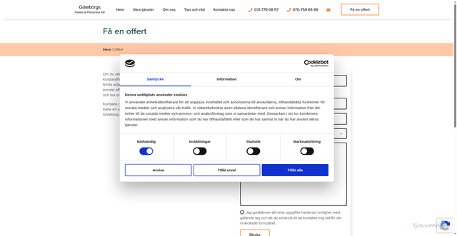 Security scan screenshot of https://goteborgasbestsanering.se/offert/