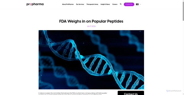 Security scan screenshot of https://www.propharmagroup.com/thought-leadership/fda-on-popular-peptides