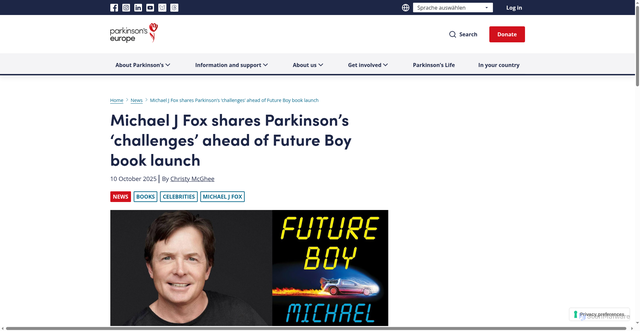 Security scan screenshot of https://parkinsonseurope.org/parkinsonslife/michael-j-fox-shares-parkinsons-challenges-ahead-of-future-boy-book-launch/