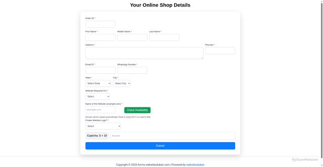 Security scan screenshot of http://forms.websitesdukan.com/
