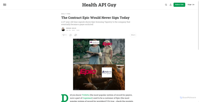 Security scan screenshot of https://healthapiguy.substack.com/p/the-contract-epic-would-never-sign