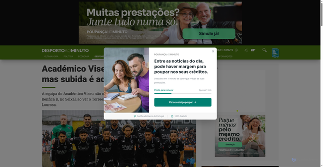 Security scan screenshot of https://www.noticiasaominuto.com/desporto/2987177/academico-viseu-vence-benfica-b-mas-subida-e-adiada-pelo-torreense