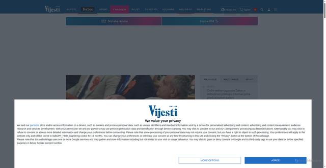 Security scan screenshot of https://www.vijesti.me