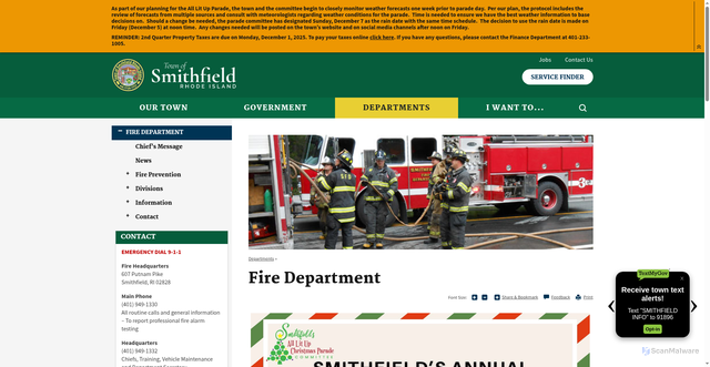 Security scan screenshot of https://www.smithfieldri.gov/departments/fire-department