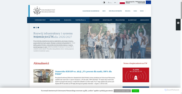 Security scan screenshot of https://www.uw.edu.pl/