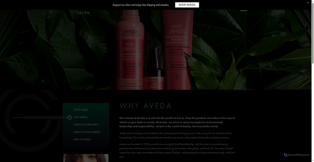 Security scan screenshot of https://greenapplesalons.com/aveda/