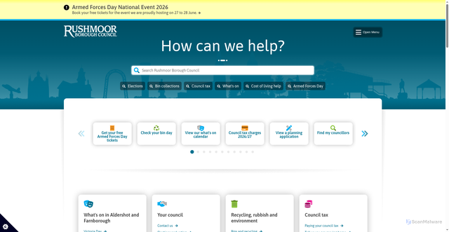 Security scan screenshot of http://www.rushmoor.gov.uk