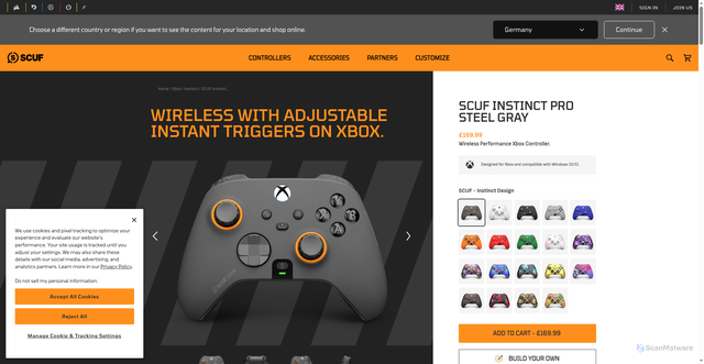 Security scan screenshot of https://www.scufgaming.com/uk/en/p/scuf-instinct-pro-steelgray
