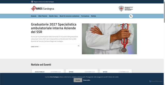 Security scan screenshot of https://www.aressardegna.it/
