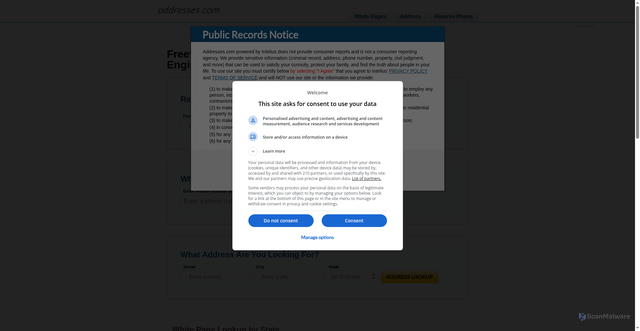 Security scan screenshot of https://www.addresses.com/
