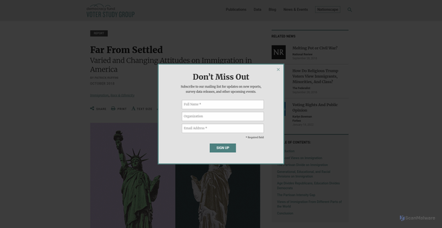 Security scan screenshot of https://www.voterstudygroup.org/publication/far-from-settled