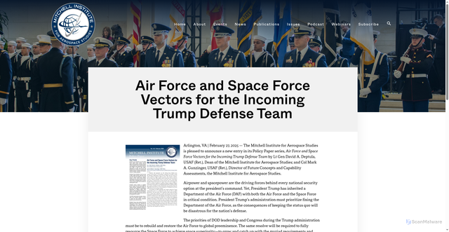 Security scan screenshot of https://www.mitchellaerospacepower.org/air-force-and-space-force-vectors-for-the-incoming-trump-defense-team/